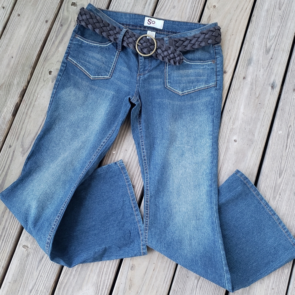 Y2K SO Dark Wash Wide Leg Flare Jeans w/Belt!!!!!